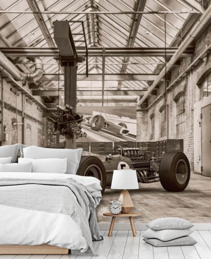 mural de papel pintado de coches antiguos personalizable en blanco y negro llamado Vintage Racing Car Photo para oficinas y gimnasios mural de papel pintado de coches antiguos personalizable en blanco y negro llamado Vintage Racing Car Photo para oficinas y gimnasios