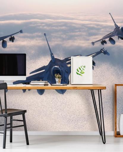 Tre stridsflygplan flygande tapet