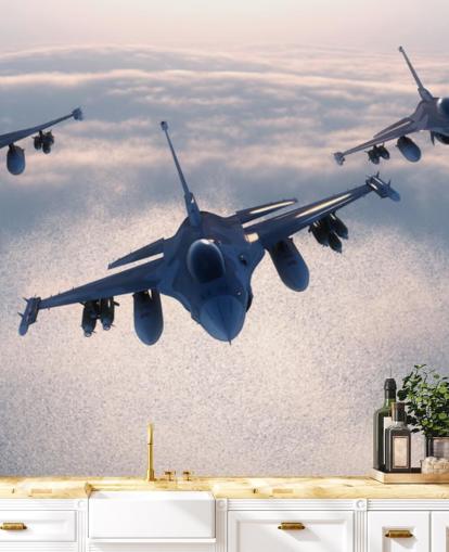 Carta da parati volante con tre aerei da combattimento