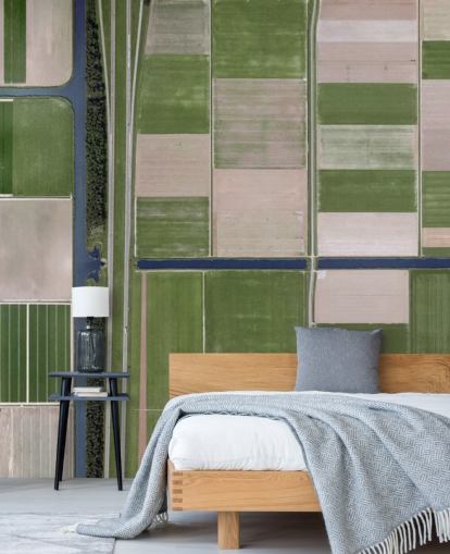 Vogelperspektive von grünen und braunen Farming Fields Wallpaper