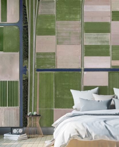 Vogelperspektive von grünen und braunen Farming Fields Wallpaper