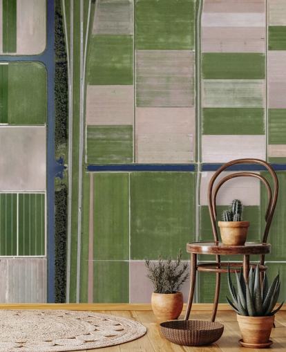 Bird's View of Green and Brown Farming Fields Wallpaper