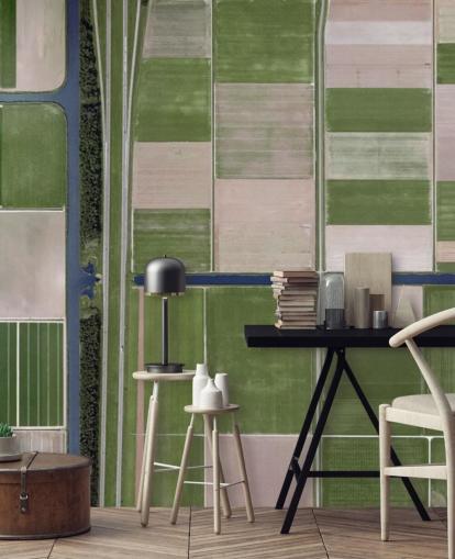 Fond d'écran Vue d'oiseau sur les champs agricoles verts et bruns