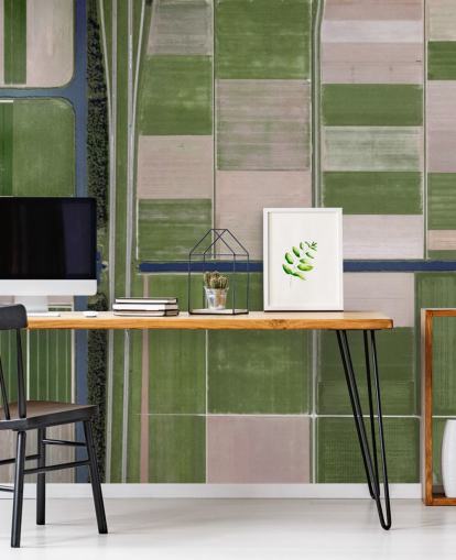 Vogelweergave van groene en bruine landbouwvelden behang Vogelweergave van groene en bruine landbouwvelden behang