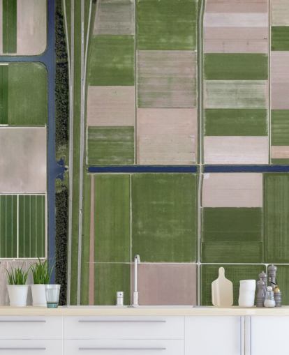 Fondo de pantalla de vista de pájaro de campos agrícolas verdes y marrones