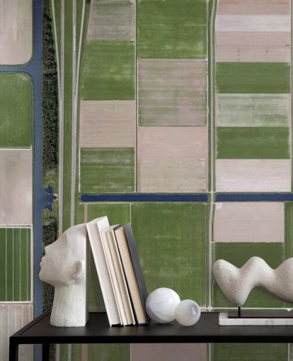 Fondo de pantalla de vista de pájaro de campos agrícolas verdes y marrones