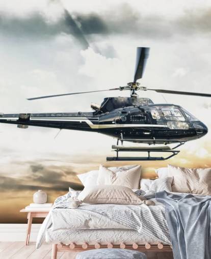 Helicopter Flying at Sunset Wallpaper