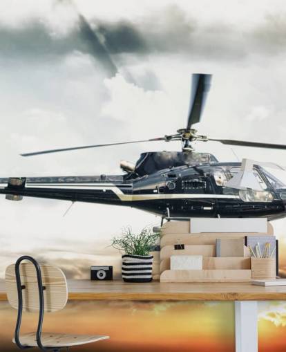 Helikopter Flying på Sunset Wallpaper