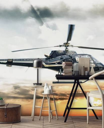 Helikopter Flying på Sunset Wallpaper