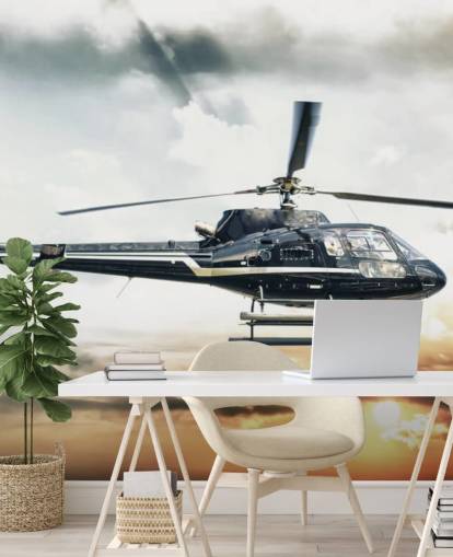 Helicopter Flying at Sunset Wallpaper