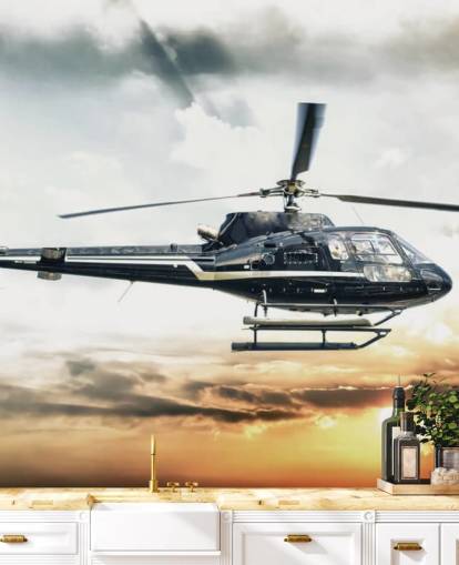 Helicopter Flying at Sunset Wallpaper