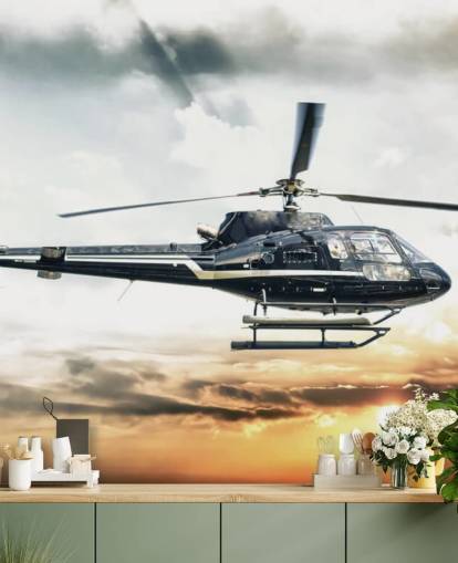 Fondo de pantalla helicóptero volando al atardecer