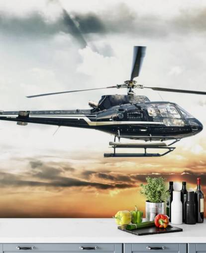 Helicopter Flying at Sunset Wallpaper