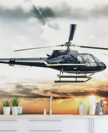Helicopter Flying at Sunset Wallpaper