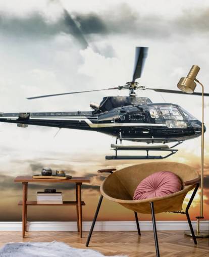Helicopter Flying at Sunset Wallpaper