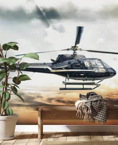 Fondo de pantalla helicóptero volando al atardecer