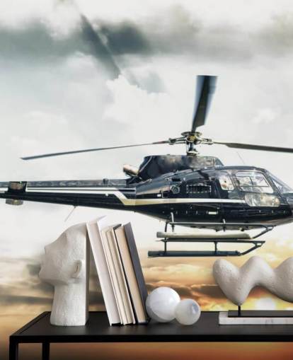 Helicopter Flying at Sunset Wallpaper