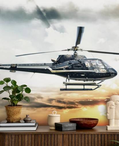 Helicopter Flying at Sunset Wallpaper