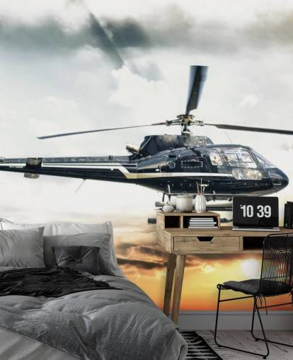 Fondo de pantalla helicóptero volando al atardecer