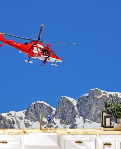 Papel pintado helicóptero rojo