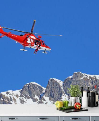 Papel pintado helicóptero rojo