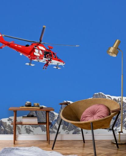 Papel pintado helicóptero rojo