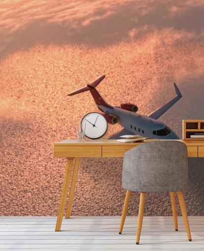 Papel pintado Avión sobre el océano al atardecer Papel pintado Avión sobre el océano al atardecer