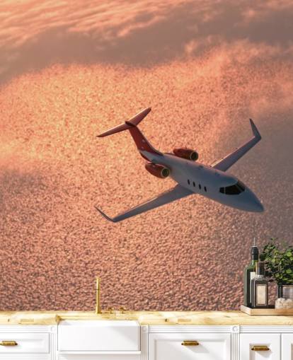 Carta da parati murale con aereo sopra il tramonto