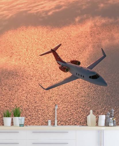 Papel pintado Avión sobre el océano al atardecer