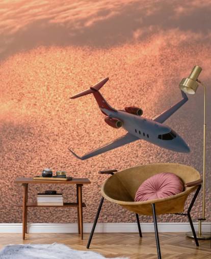 Fly Over Solnedgang Ocean Bakgrunn Mural