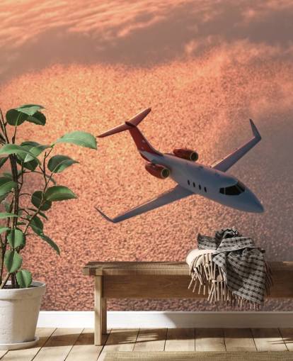 Papel pintado Avión sobre el océano al atardecer