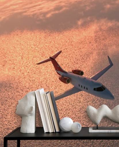 Papel pintado Avión sobre el océano al atardecer