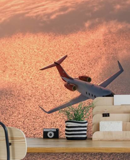 Papel pintado Avión sobre el océano al atardecer