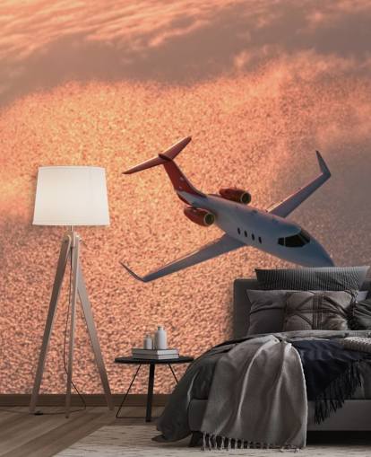 Carta da parati murale con aereo sopra il tramonto Carta da parati murale con aereo sopra il tramonto