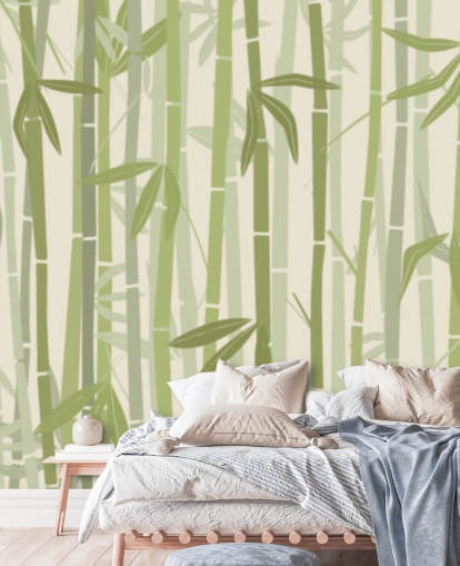grønt tilpasseligt bambus tapetmaleri kaldet Calm Bamboo Forest 