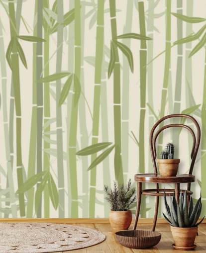 mural de papel pintado de bambú personalizable verde llamado Calm Bamboo Forest 