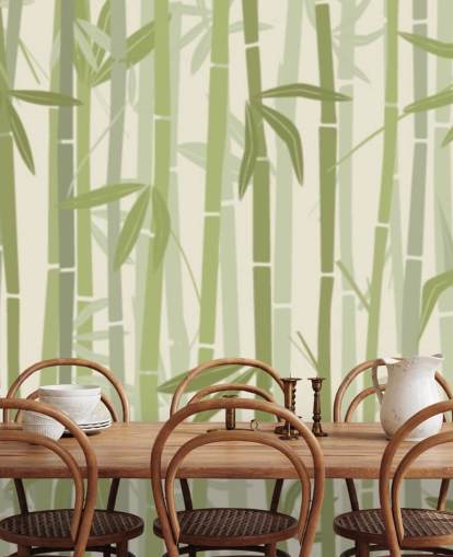 mural de papel de parede de bambu verde personalizável chamado Calm Bamboo Forest 