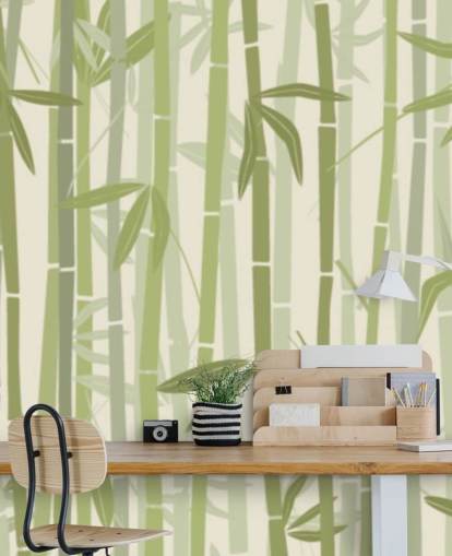 mural de papel pintado de bambú personalizable verde llamado Calm Bamboo Forest 