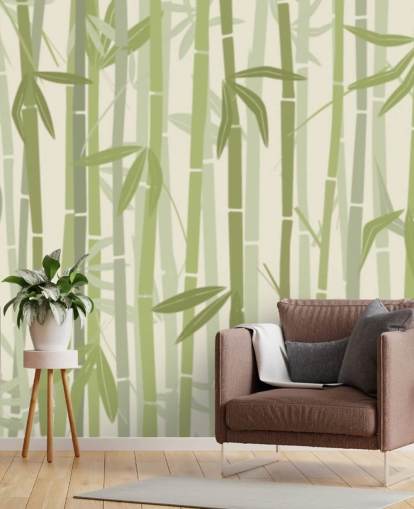 grønt tilpasseligt bambus tapetmaleri kaldet Calm Bamboo Forest 