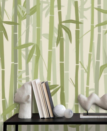 grønn tilpassbar bambus tapet veggmaleri kalt Calm Bamboo Forest 