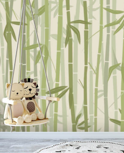 carta da parati murale in bambù verde personalizzabile chiamata Calm Bamboo Forest 