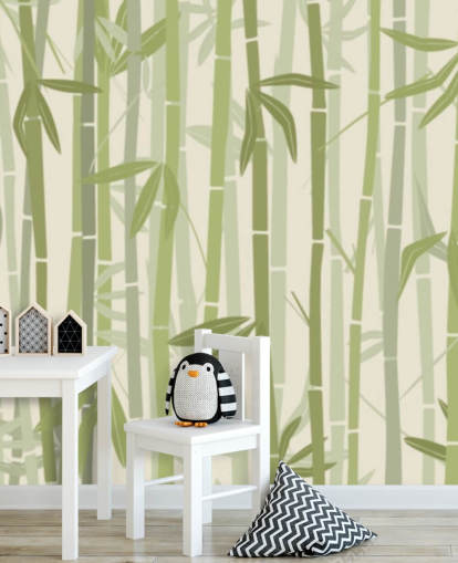 groene aanpasbare bamboebehangmuurschildering genaamd Calm Bamboo Forest 