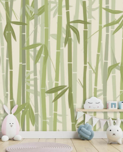mural de papel pintado de bambú personalizable verde llamado Calm Bamboo Forest mural de papel pintado de bambú personalizable verde llamado Calm Bamboo Forest