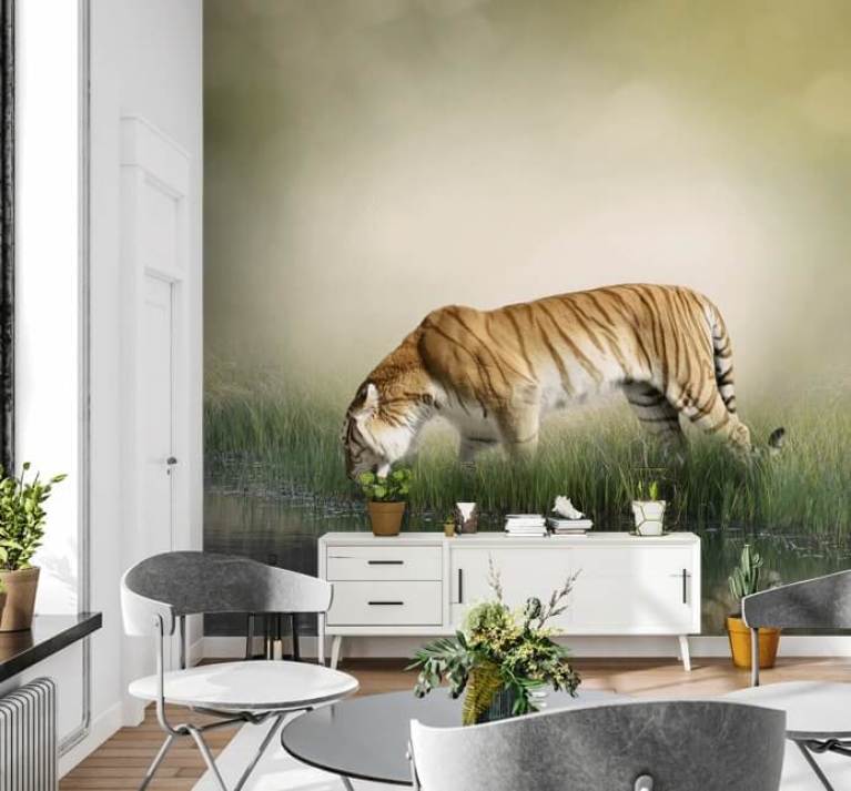 Papel de parede personalizado com animais de tigre, preto e branco, 3d,  mural de sala de