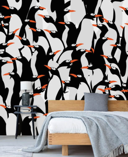 Cartoon-Pinguine kauerte Tapete