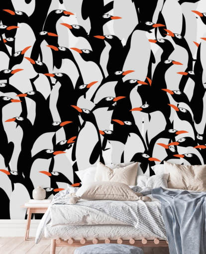 Cartoon Penguins Huddled Wallpaper