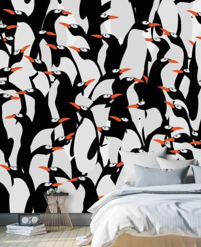 Carta da parati rannicchiata con i pinguini