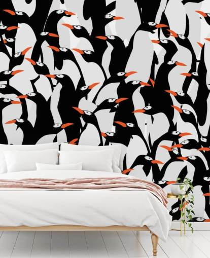 Cartoon Penguins Huddled Wallpaper