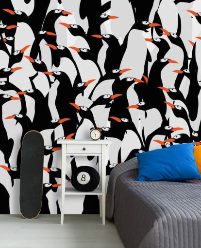 Cartoon Penguins Huddled Wallpaper