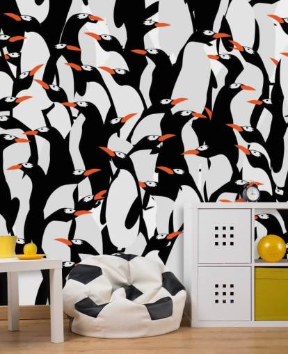 Cartoon Penguins Huddled Wallpaper